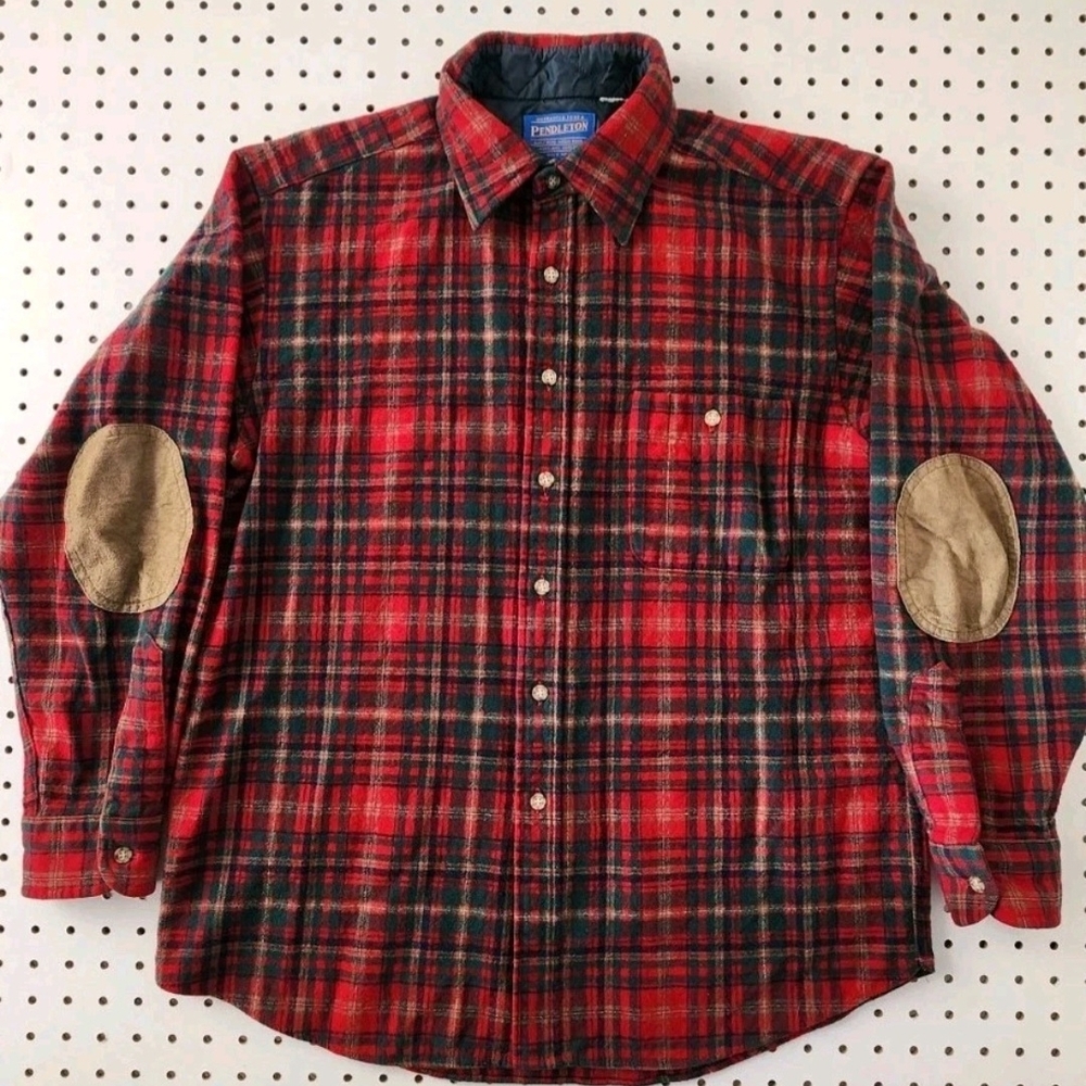Vtg PENDLETON L MacDougall Tartan Wool Flannel Trail Shirt ELBOW PATCHES Quilted